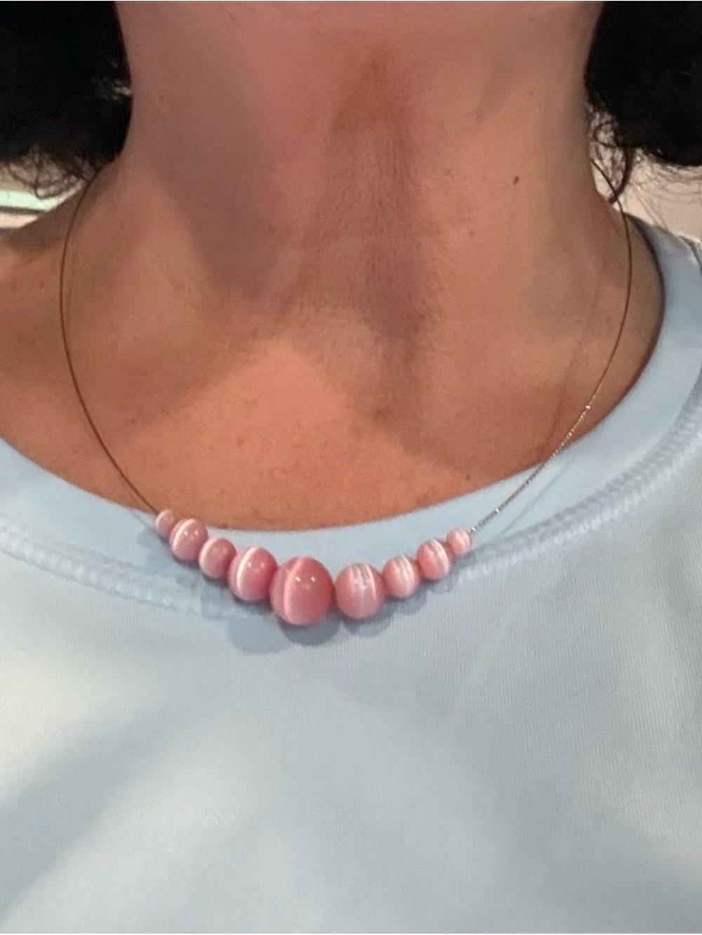 Vintage signed NY Pink Beaded cat’s eye style Necklace Elegant Minimalist Design
